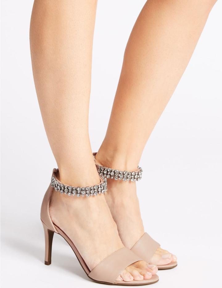 Marks & Spencer Stiletto Heel Jewel Ankle Strap Sandals Nude