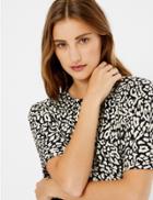 Marks & Spencer Animal Print Pleat Neck Short Sleeve Top Black Mix
