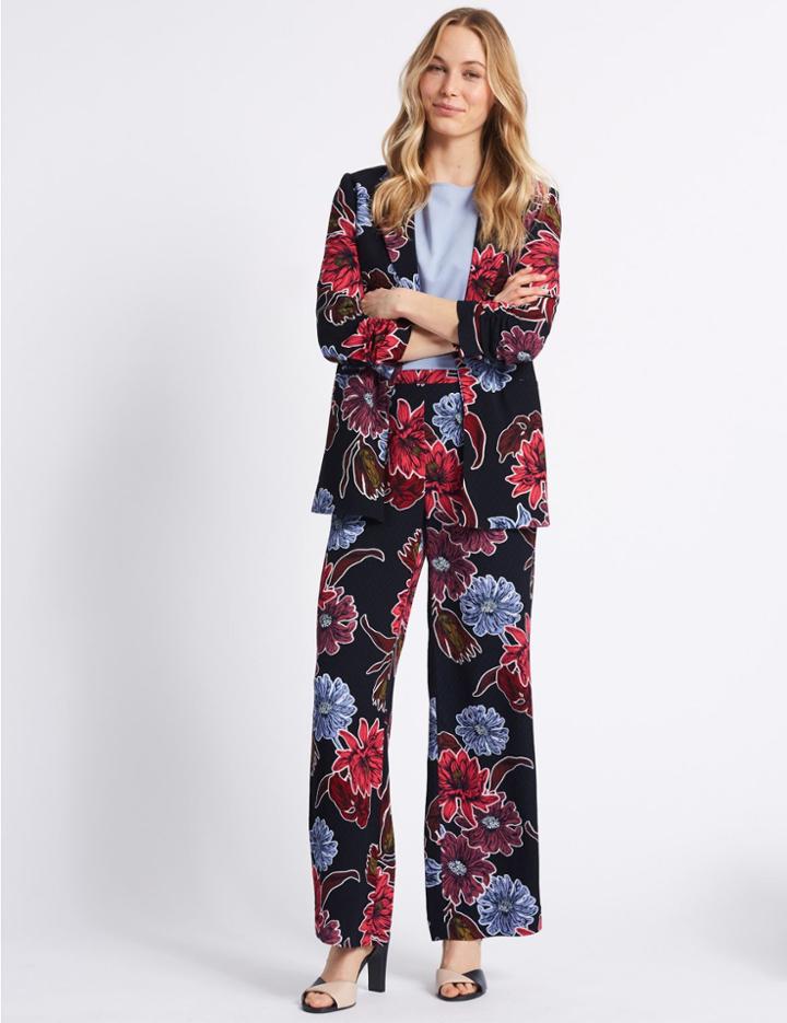 Marks & Spencer Floral Print Wide Leg Trousers Navy