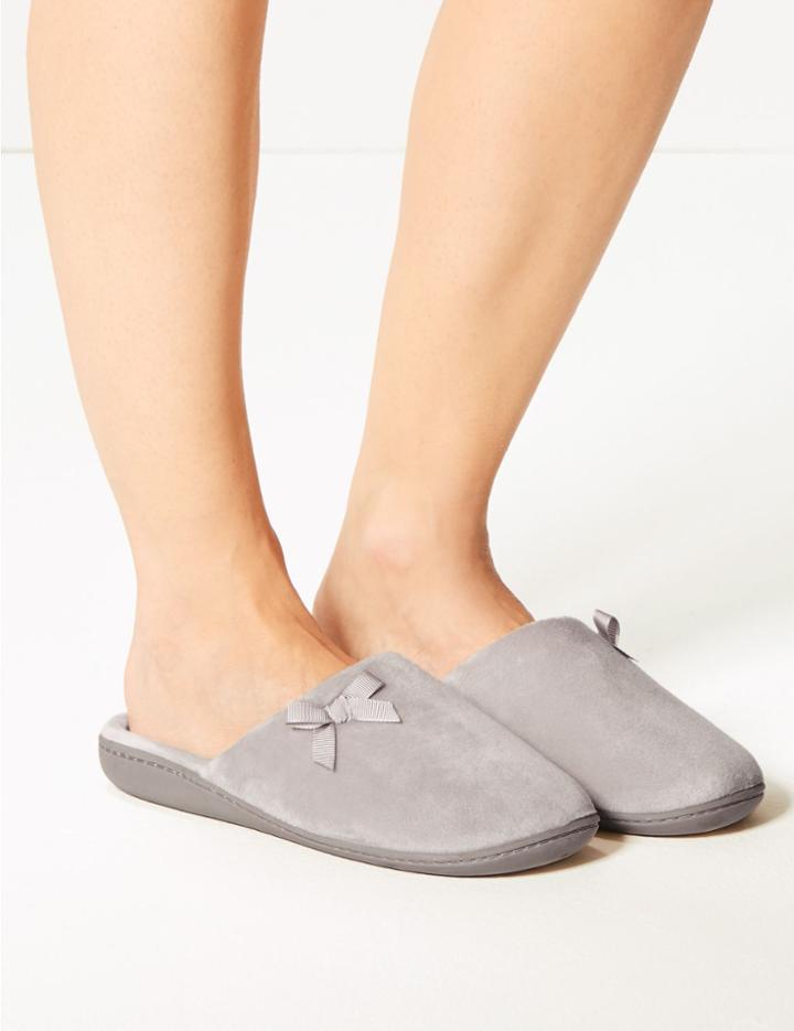 Marks & Spencer Bow Mule Slippers Dark Grey