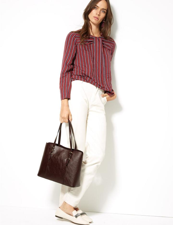 Marks & Spencer Faux Leather Soft Stud Tote Bag Chocolate