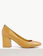 Marks & Spencer Leather Block Round Court Shoes Ochre