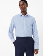 Marks & Spencer Tailored Fit Striped Easy Iron Shirt Medium Blue Mix