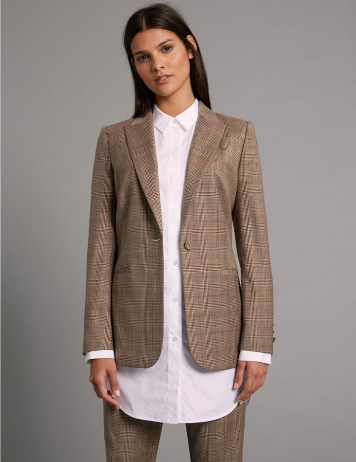 Marks & Spencer Wool Blend Checked Jacket Camel Mix