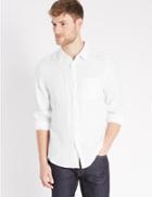 Marks & Spencer 2in Longer Pure Linen Easy Care Shirt White