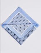 Marks & Spencer Pure Silk Shell Print Pocket Square Pale Blue Mix