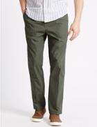 Marks & Spencer Regular Fit Pure Cotton Trousers Washed Green