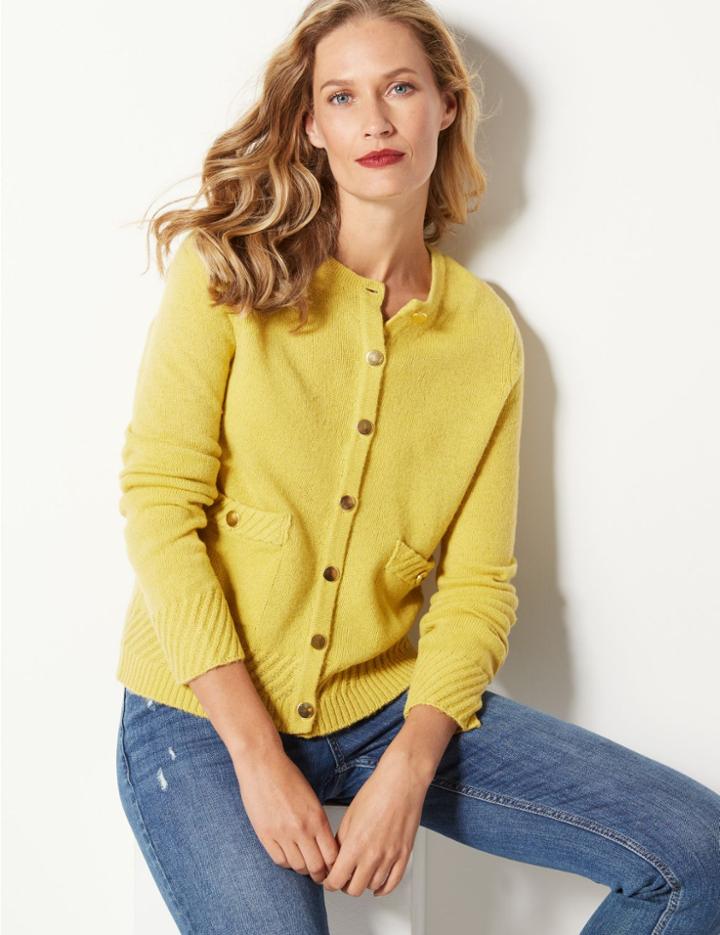 Marks & Spencer Lambswool Blend Textured Cardigan Lime