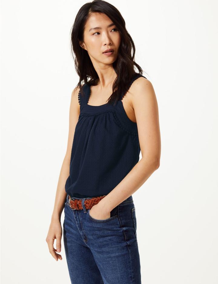 Marks & Spencer Pure Cotton Textured Camisole Top Navy