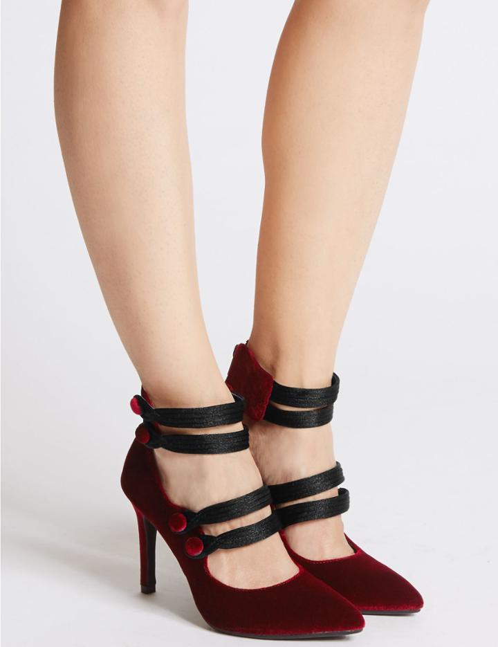Marks & Spencer Stiletto Back Zip Court Shoes Dark Red