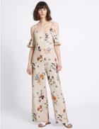 Marks & Spencer Floral Print Ruffle Side Jumpsuit Ivory Mix