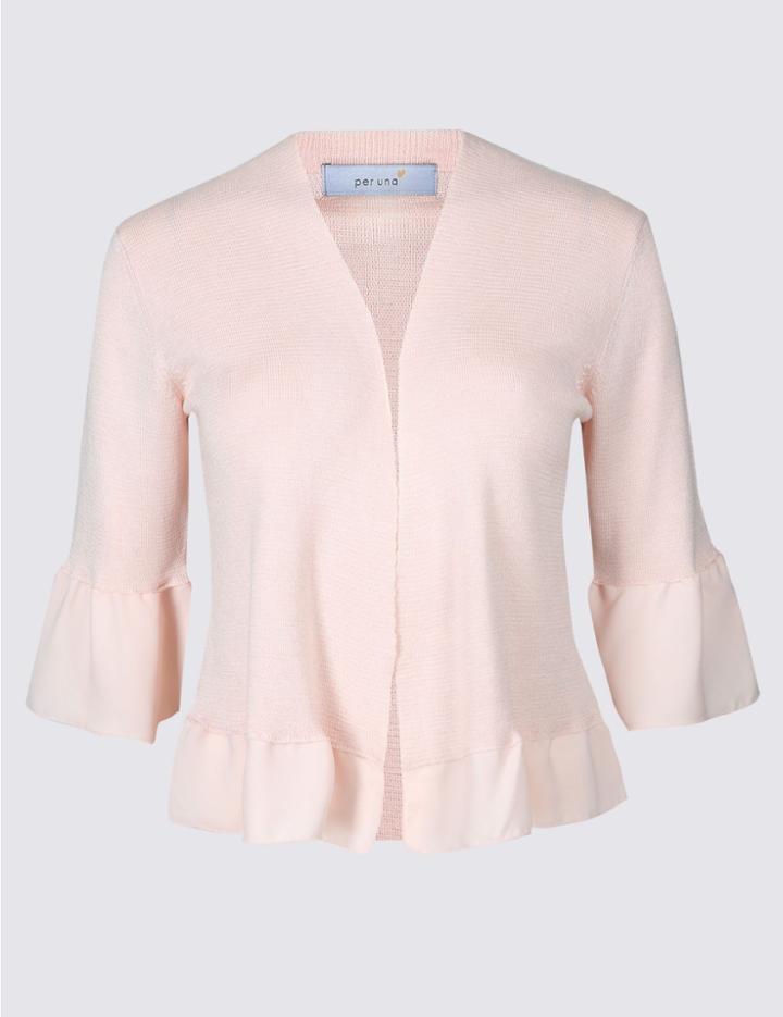 Marks & Spencer Open Front Flared Sleeve Cardigan Nude Pink