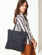 Marks & Spencer Straw Zipped Detail Shopper Bag Navy