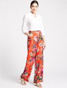 Marks & Spencer Floral Print Wide Leg Trousers Bright Orange
