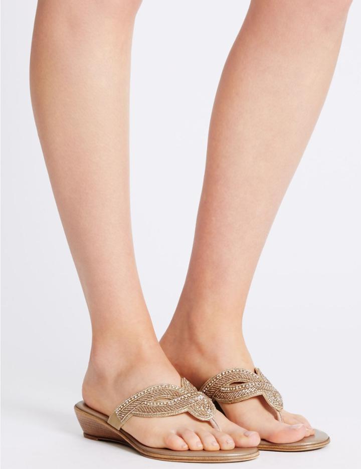 Marks & Spencer Wedge Heel Bling Mule Sandals Nude