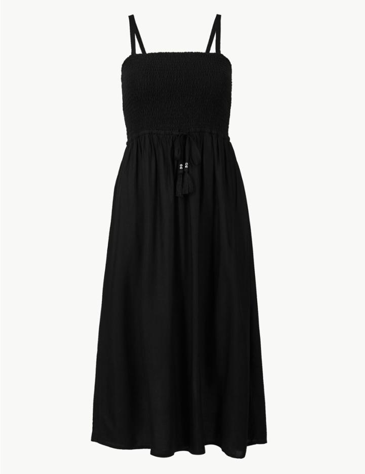 Marks & Spencer Shirred Swing Midi Dress Black