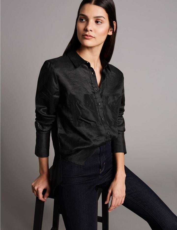 Marks & Spencer Ramie Pocket Detail Long Sleeve Shirt Black