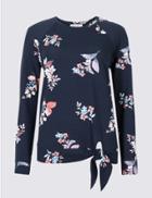 Marks & Spencer Floral Print Tie Front Sweatshirt Navy Mix