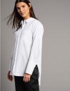 Marks & Spencer Pure Cotton Longline Long Sleeve Shirt Soft White