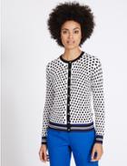 Marks & Spencer Spotted Round Neck Cardigan White Mix