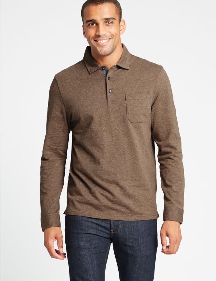 Marks & Spencer Pure Cotton Textured Polo Shirt Neutral