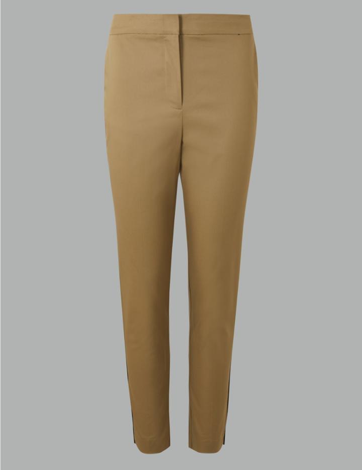 Marks & Spencer Straight Leg Side Stripe Trousers Beige Mix