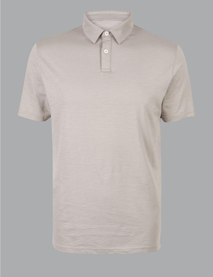 Marks & Spencer Supima&reg; Cotton Slim Fit Polo Shirt Neutral