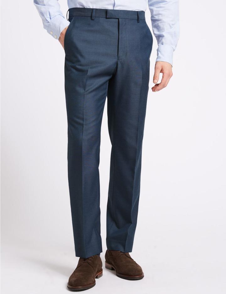 Marks & Spencer Blue Textured Tailored Fit Trousers Denim