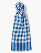 Marks & Spencer Pure Cotton Gingham Checked Scarf Blue Mix