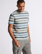 Marks & Spencer Slim Fit Pure Cotton Crew Neck T-shirt Ecru Mix