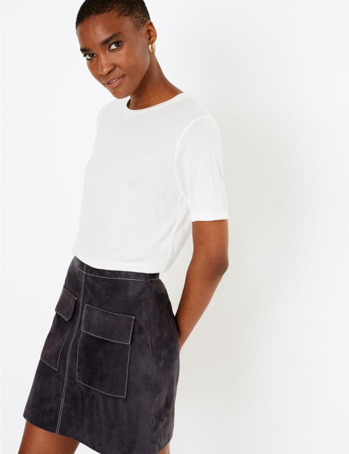 Marks & Spencer Suede A-line Mini Skirt Navy
