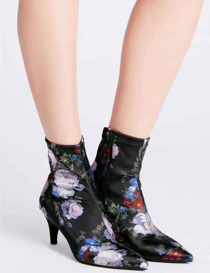 Marks & Spencer Kitten Heel Side Zip Ankle Boots Black Mix