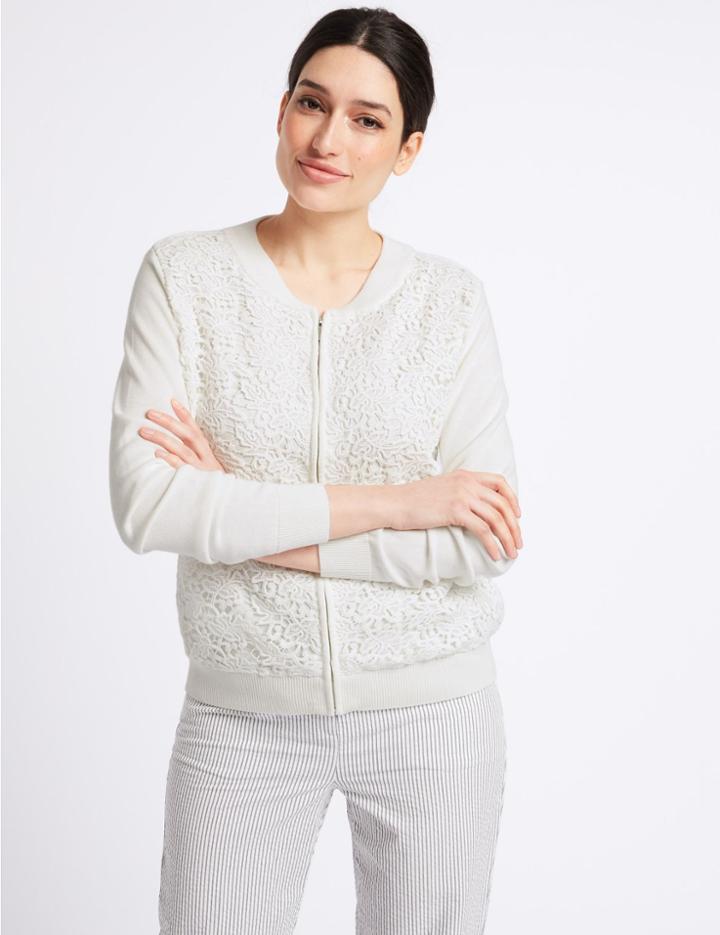 Marks & Spencer Pure Cotton Lace Long Sleeve Jumper Soft White