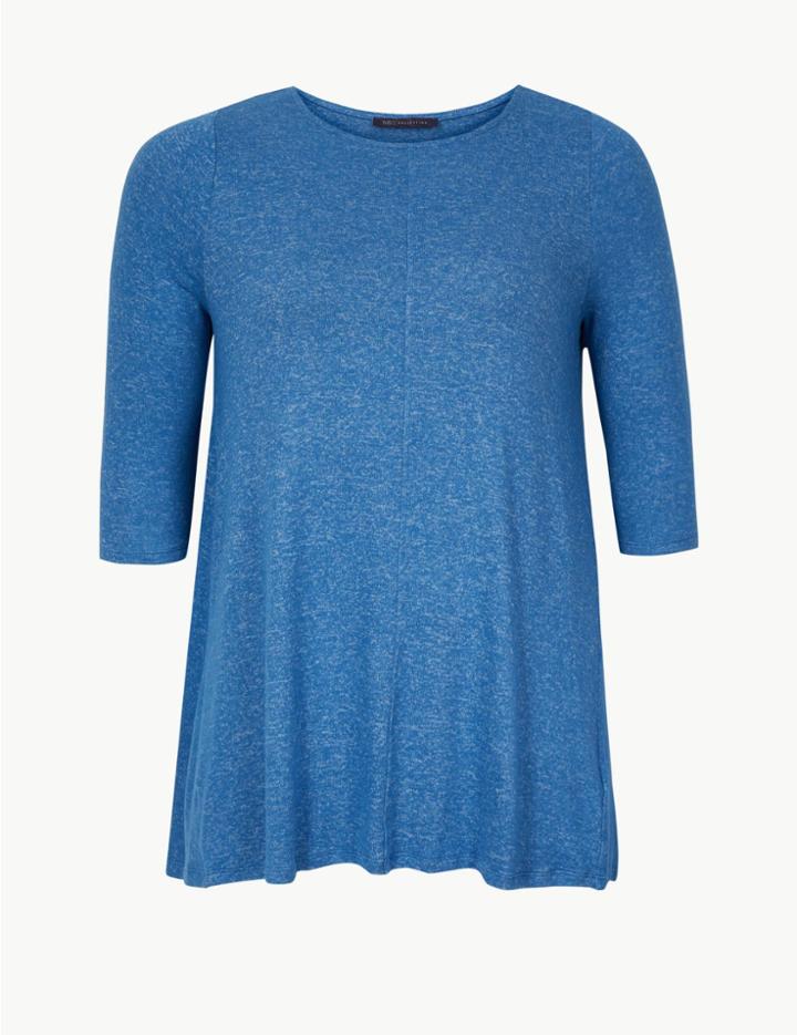 Marks & Spencer Curve Round Neck Short Sleeve Tunic Blue
