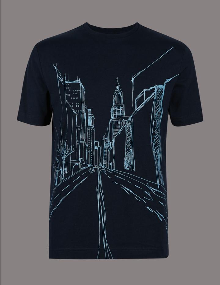 Marks & Spencer Slim Fit Pure Cotton Crew Neck T-shirt Dark Navy