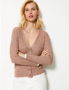 Marks & Spencer Ribbed V-neck Long Sleeve Cardigan Light Tan Mix