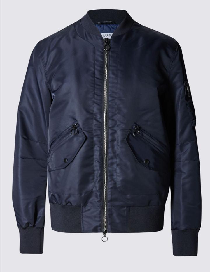 Marks & Spencer Baseball Bomber Jacket With Stormwear&trade; Navy
