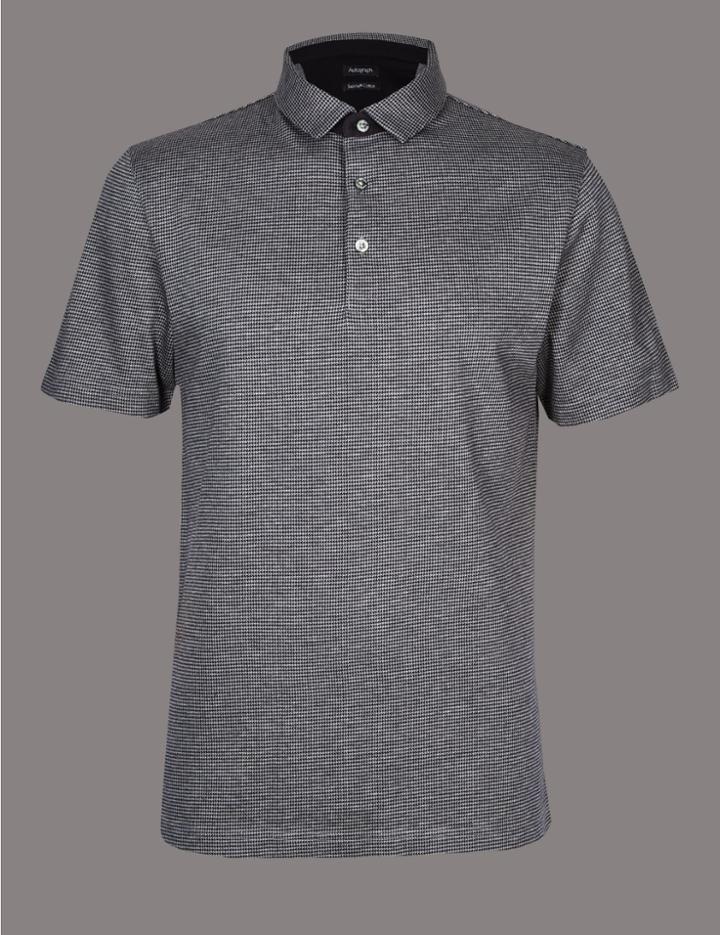 Marks & Spencer Slim Fit Pure Cotton Textured Polo Shirt Grey
