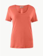 Marks & Spencer Pure Cotton Scoop Neck Short Sleeve T-shirt Apricot