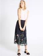 Marks & Spencer Printed Mesh A-line Midi Skirt Navy Mix