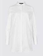 Marks & Spencer Pure Cotton Longline Long Sleeve Shirt White