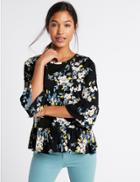 Marks & Spencer Pure Cotton Floral Print Peplum Shell Top Navy Mix