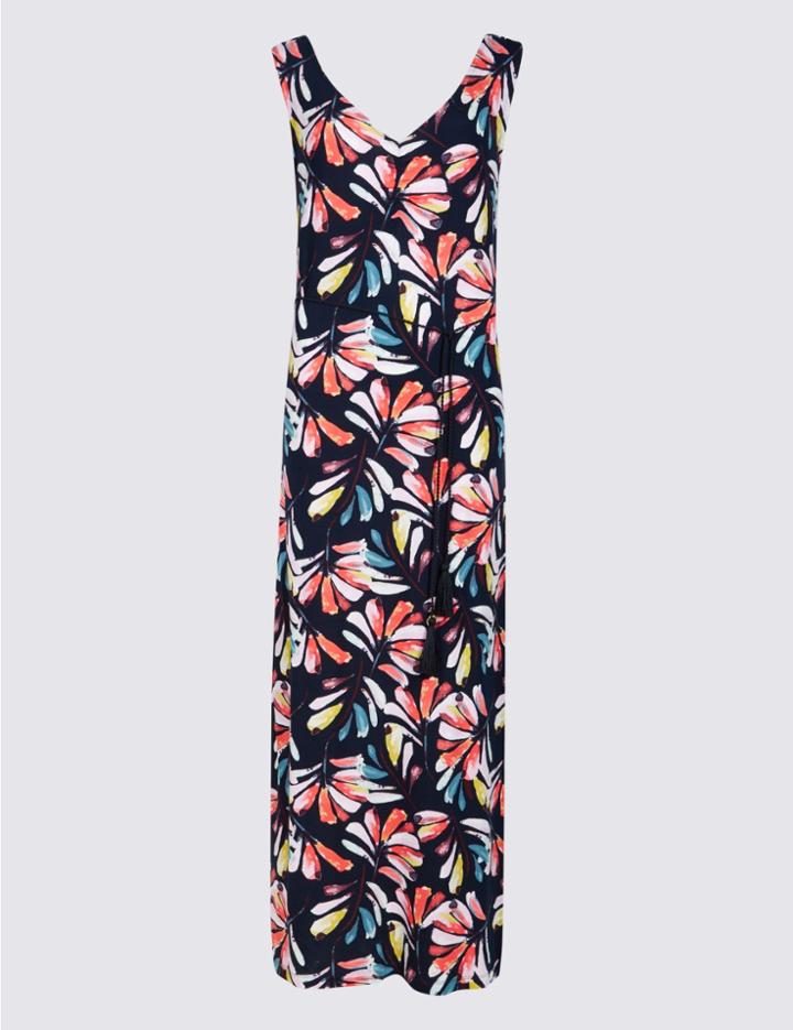 Marks & Spencer Leaf Print Maxi Dress Navy Mix