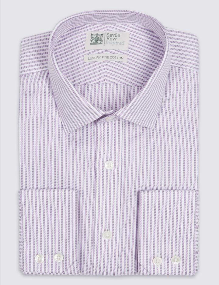 Marks & Spencer Pure Cotton Easy To Iron Tailored Fit Shirt Lilac