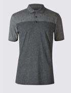 Marks & Spencer Cotton Blend Textured Polo Shirt Grey Mix