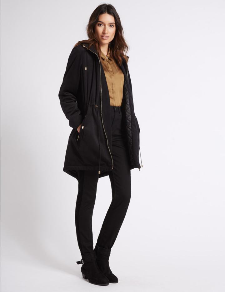 Marks & Spencer Drawstring Waist Velvet Parka Black