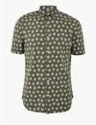 Marks & Spencer Pure Cotton Shell Print Shirt Khaki