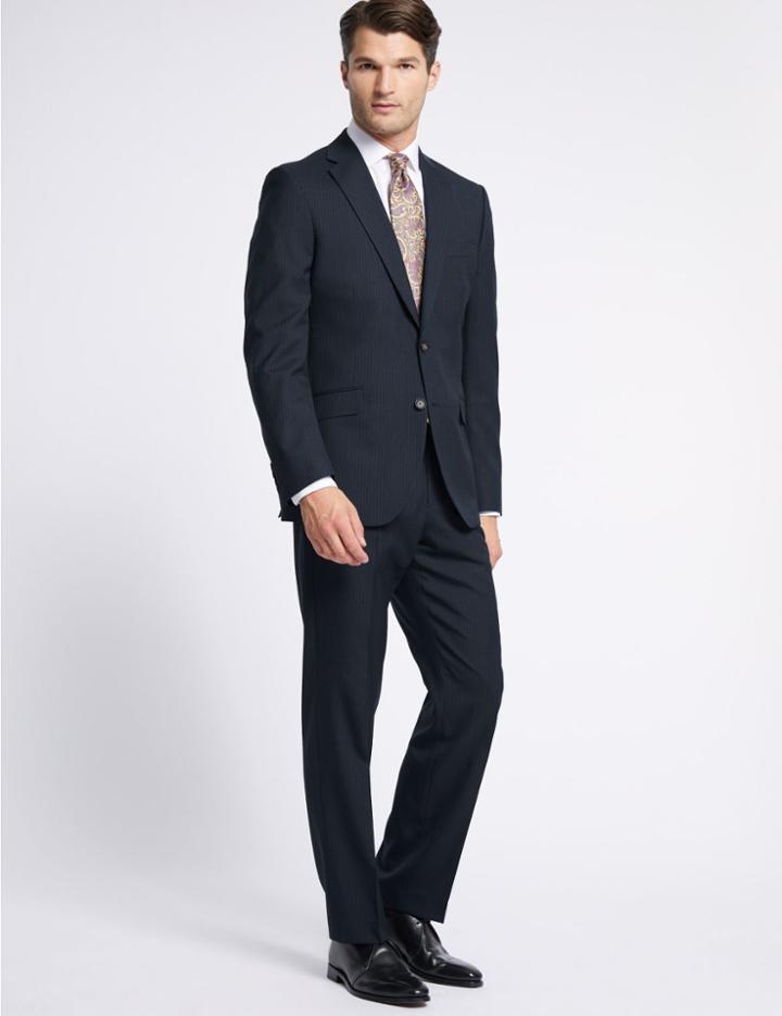Marks & Spencer Navy Striped Regular Fit Jacket Navy