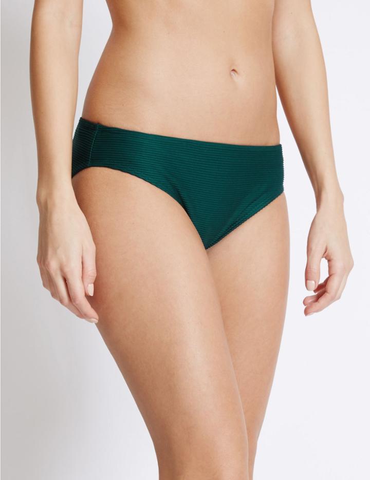 Marks & Spencer Textured Hipster Bikini Bottoms Forest Green