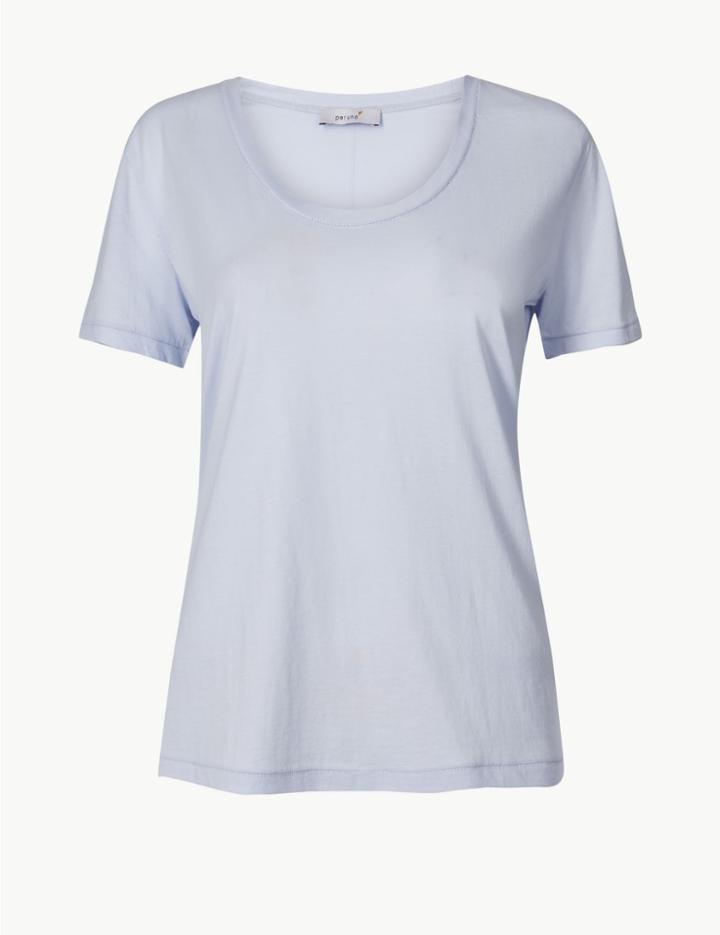Marks & Spencer Pure Cotton Scoop Neck Short Sleeve T-shirt Pale Blue